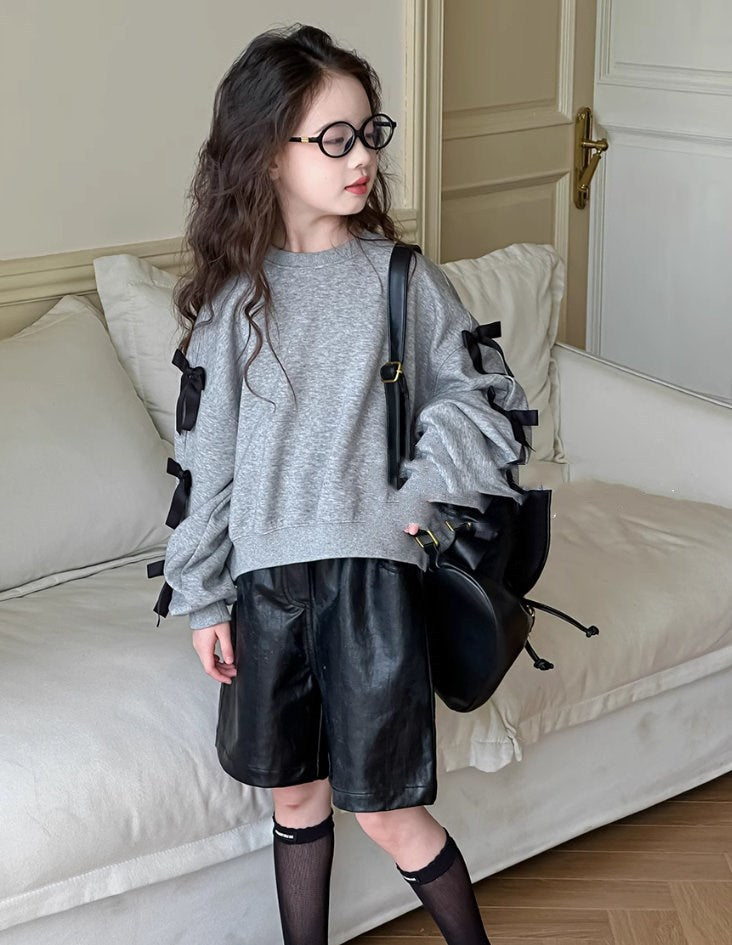 袖リボンスウェットトップス