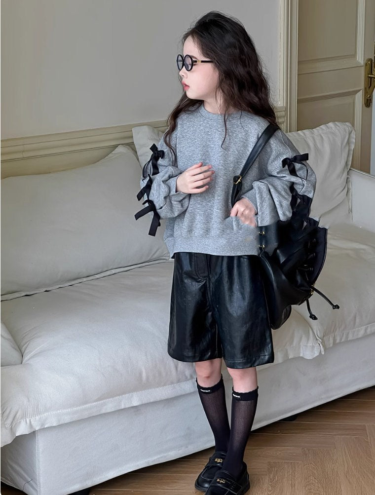 袖リボンスウェットトップス