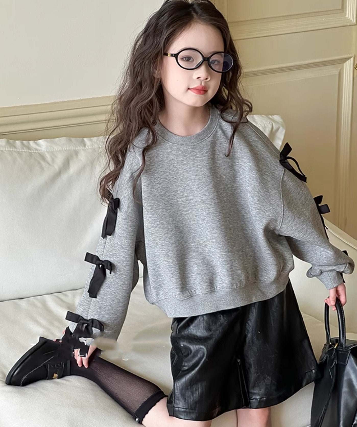 袖リボンスウェットトップス