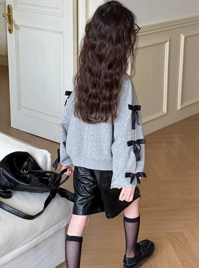 袖リボンスウェットトップス